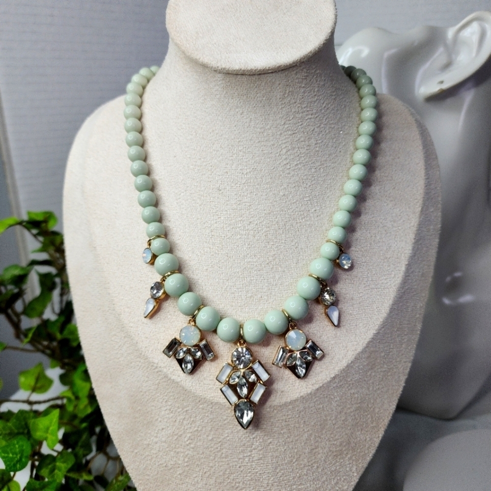 Simple Mint Green Bead Necklace with Pendant Charms